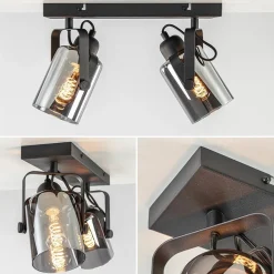 Mat zwarte 2-lichts plafondlamp met smoke glas><noscript><img width=