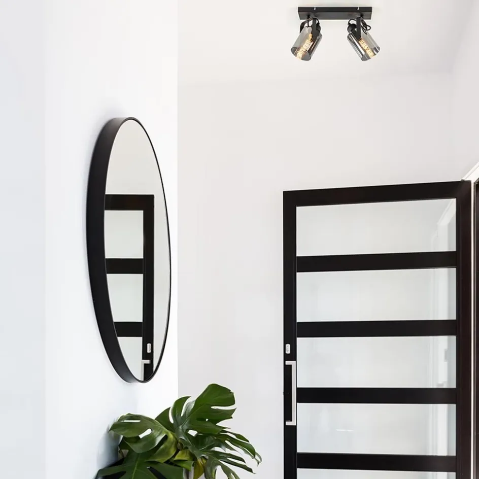 Mat zwarte 2-lichts plafondlamp met smoke glas>Straluma Hot