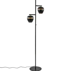 Mat zwarte 2-lichts vloerlamp met gouden accenten>Straluma Clearance