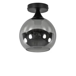Mat zwarte plafondlamp met smoke glazen bol klein>Straluma Clearance