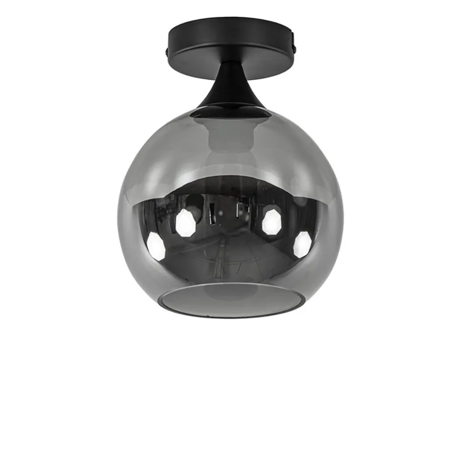 Mat zwarte plafondlamp met smoke glazen bol klein>Straluma Clearance