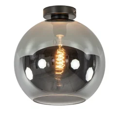 Mat zwarte plafondlamp met smoke glazen bol 30 cm>Straluma New