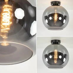 Mat zwarte plafondlamp met smoke glazen bol 30 cm><noscript><img width=