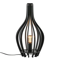 Mat zwarte tafellamp houten kegel>Straluma New