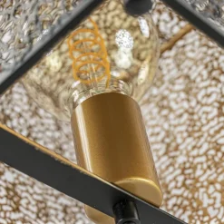 Mat zwarte tafellamp met goud vierkant><noscript><img width=