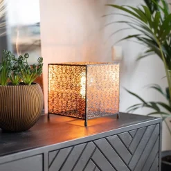 Mat zwarte tafellamp met goud vierkant><noscript><img width=