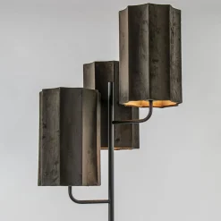 Mat zwarte vloerlamp Edisa met velvet bruine kappen><noscript><img width=