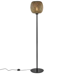 Mat zwarte vloerlamp met bamboe kap>Straluma Outlet