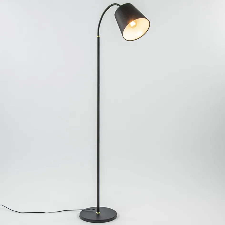 Mat zwarte vloerlamp met goud en kunststof kap>Straluma Online