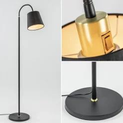 Mat zwarte vloerlamp met goud en kunststof kap><noscript><img width=
