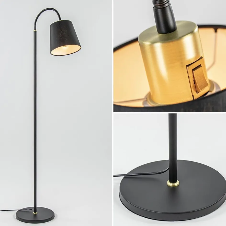 Mat zwarte vloerlamp met goud en kunststof kap>Straluma Online