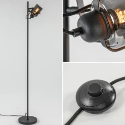 Mat zwarte vloerlamp met smoke/titanium glas>Straluma Discount