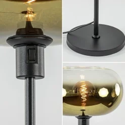 Mat zwarte vloerlamp met glazen kap helder/goud><noscript><img width=