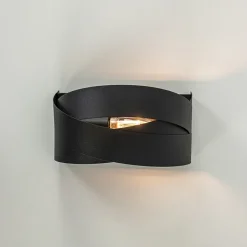 Mat zwarte wandlamp half rond E14><noscript><img width=