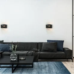 Mat zwarte wandlamp half rond E14><noscript><img width=