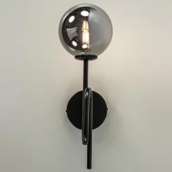 Mat zwarte wandlamp trompet met smoke glas><noscript><img width=