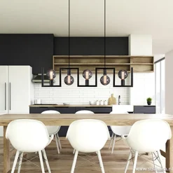 Metalen eettafel hanglamp zwart frame><noscript><img width=