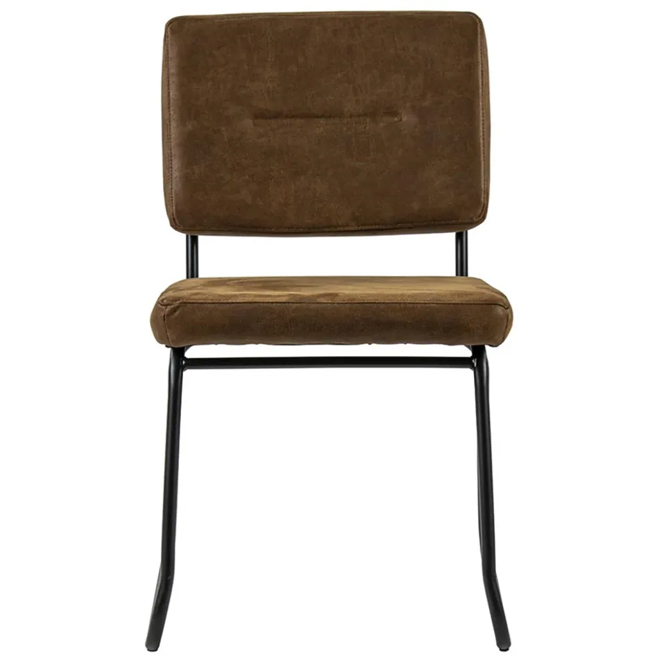 Micro lederen eetkamerstoel camel met zwart frame>Straluma Online