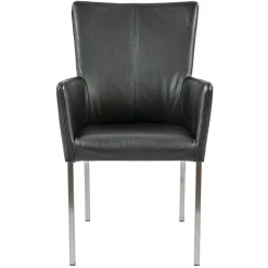 Moderne armstoel zwart leder met RVS poten>Straluma Outlet