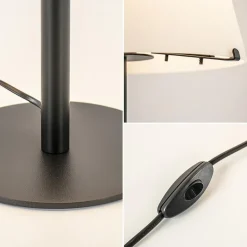 Moderne design tafellamp zwart met witte glazen kap><noscript><img width=