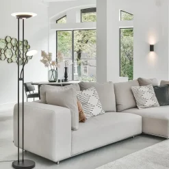 Moderne LED vloerlamp met uplighter en leeslamp mat zwart><noscript><img width=