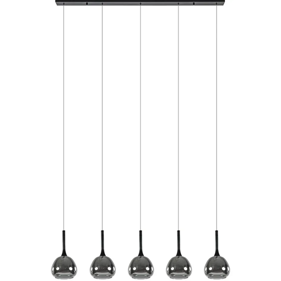 Moderne 5-lichts eettafelhanglamp zwart met dubbel glas>Straluma Discount