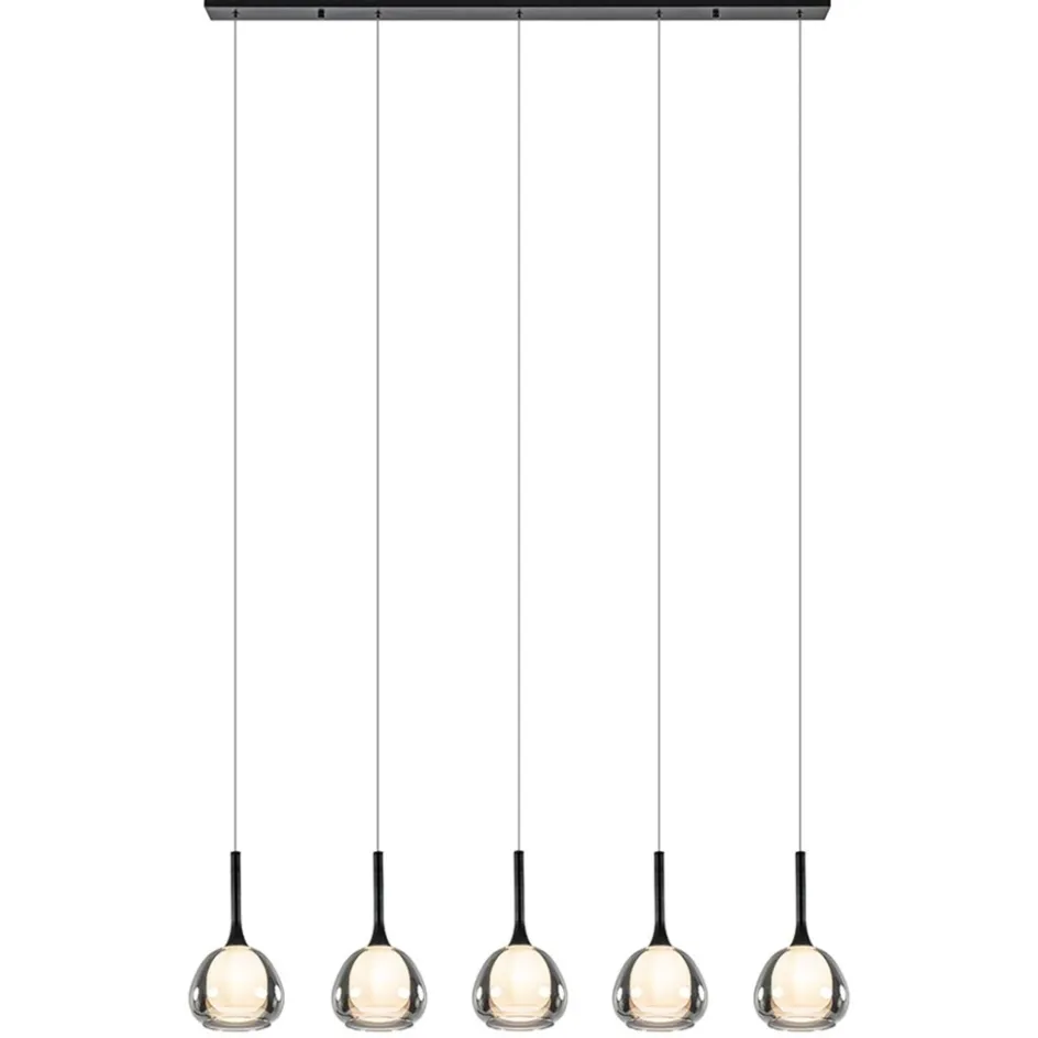 Moderne 5-lichts eettafelhanglamp zwart met dubbel glas>Straluma Discount