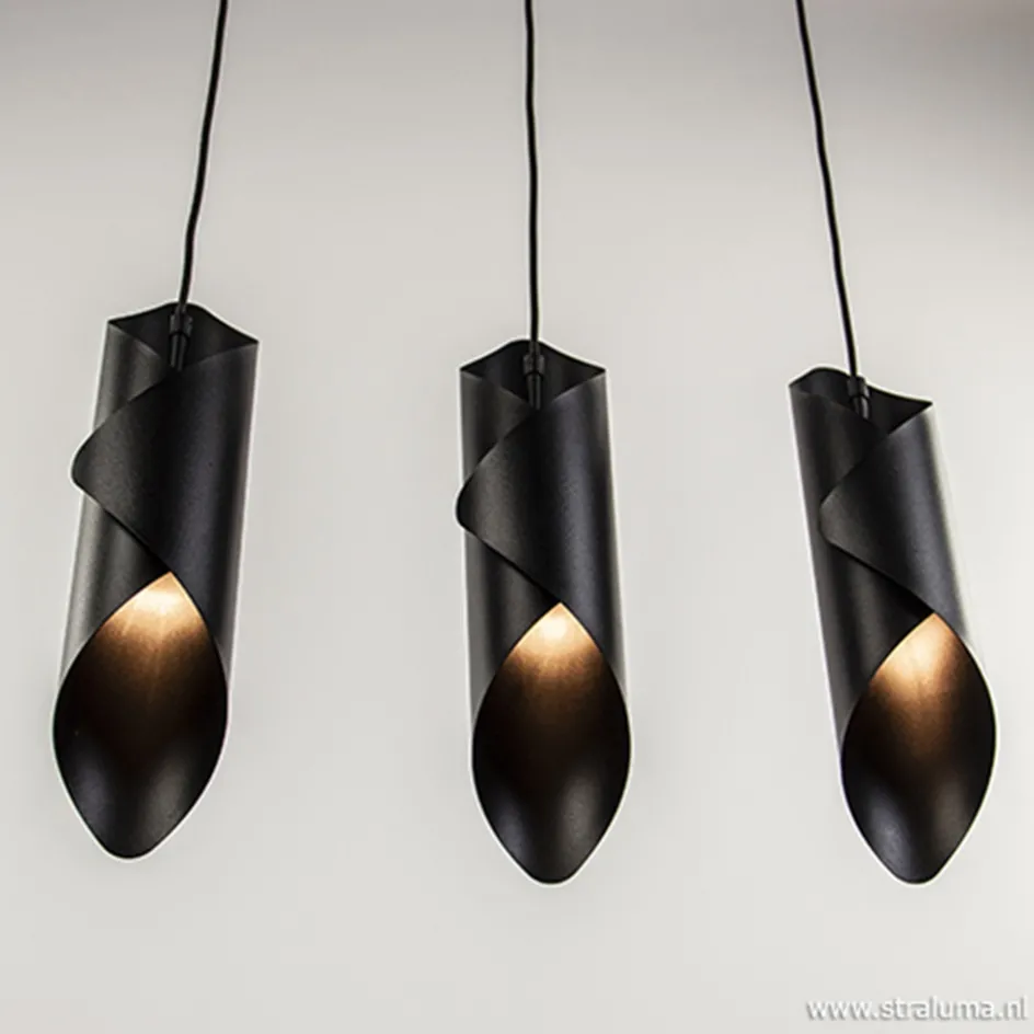 Moderne 3-lichts hanglamp zwart metaal>Straluma Clearance
