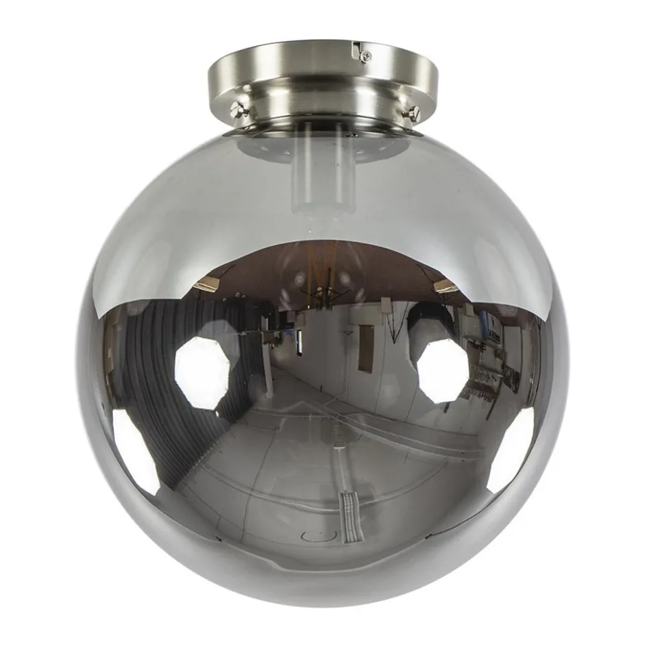 Moderne plafondlamp nikkel met smokey glas>Straluma New