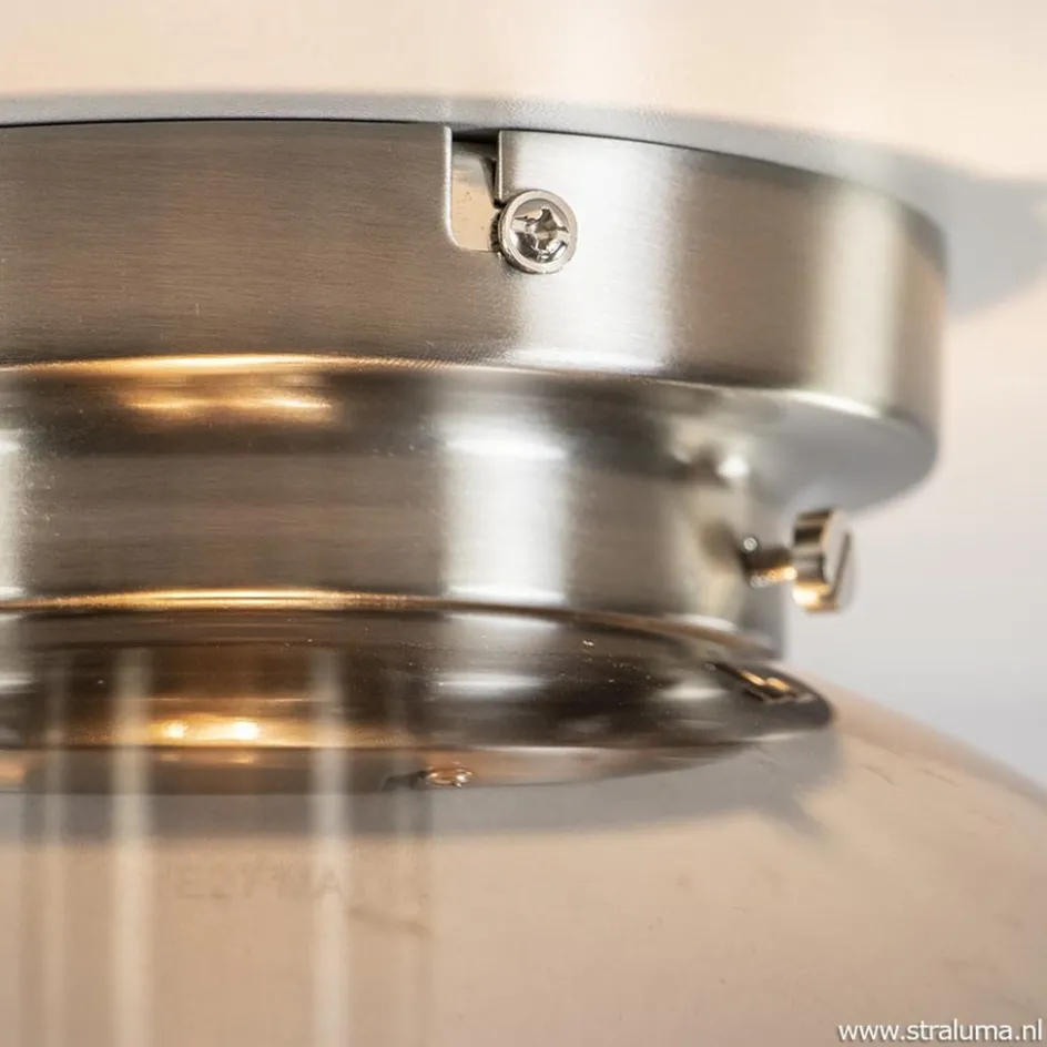 Moderne plafondlamp nikkel met smokey glas>Straluma New