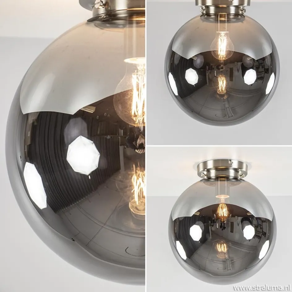 Moderne plafondlamp nikkel met smokey glas>Straluma New