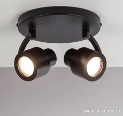 Moderne plafondspot mat zwart 2-lichts>Straluma