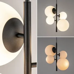 Moderne retro hanglamp zwart met witte bollen><noscript><img width=