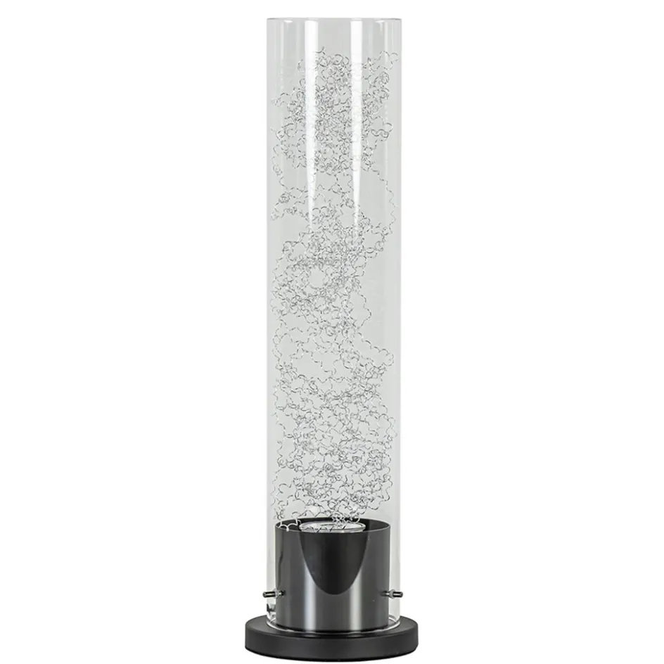 Moderne tafellamp cilinder helder glas met zwart en zilver>Straluma Clearance