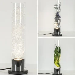 Moderne tafellamp cilinder helder glas met zwart en zilver><noscript><img width=