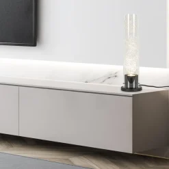 Moderne tafellamp cilinder helder glas met zwart en zilver><noscript><img width=