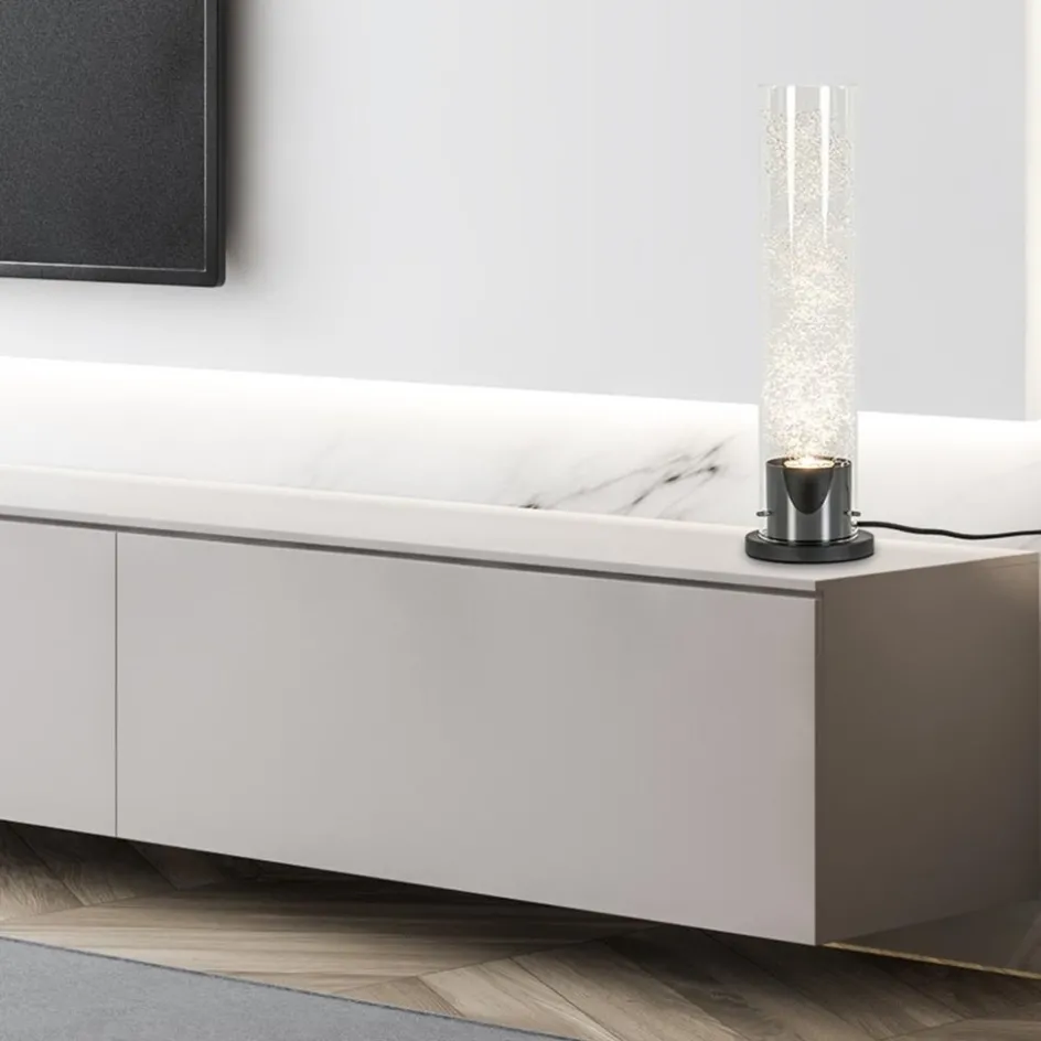 Moderne tafellamp cilinder helder glas met zwart en zilver>Straluma Clearance