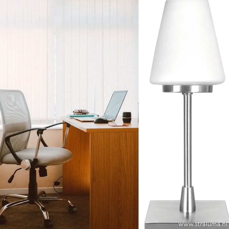 Moderne tafellamp staal/glas met dimmer>Straluma Online