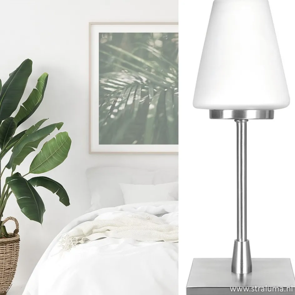 Moderne tafellamp staal/glas met dimmer>Straluma Online
