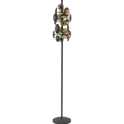 Moderne vloerlamp grijs/goud met amber glas>Straluma Hot