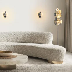 Moderne vloerlamp grijs/goud met amber glas><noscript><img width=