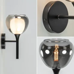 Moderne wandlamp zwart met smoke glas><noscript><img width=