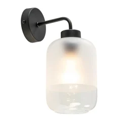 Moderne wandlamp zwart met helder/mat glas>Straluma Online
