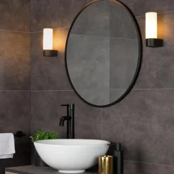 Moderne wandlamp zwart met opaal glas IP44><noscript><img width=