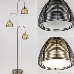 Nikkel vloerlamp met zwarte draad kapjes>Straluma New