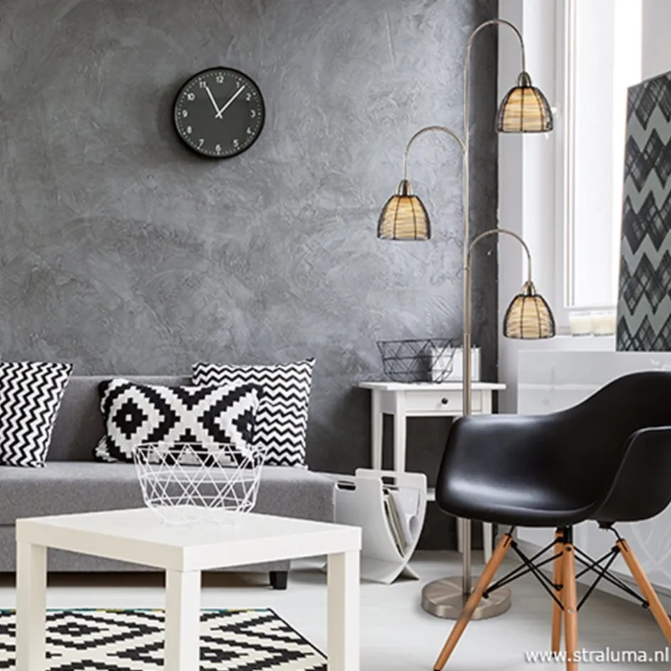 Nikkel vloerlamp met zwarte draad kapjes>Straluma New