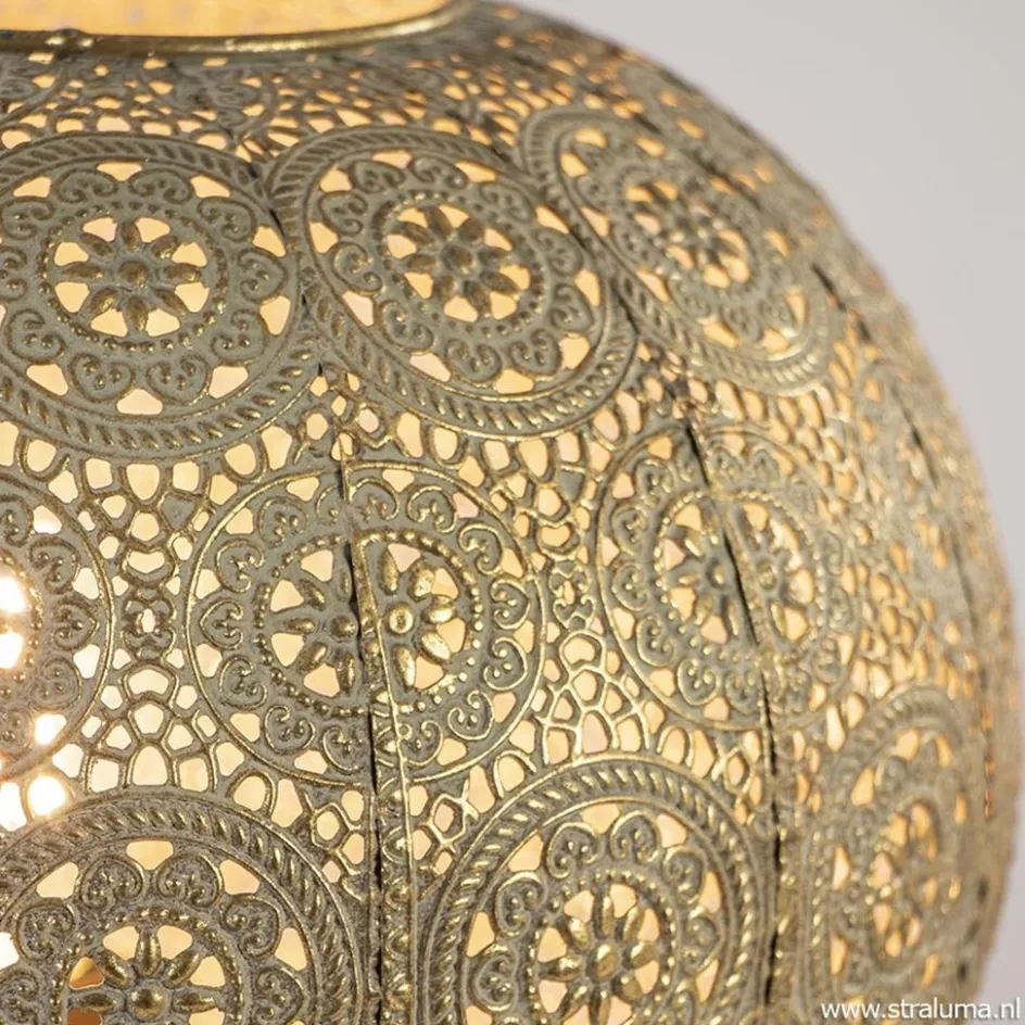 Oosterse tafellamp rond antiek messing>Straluma New