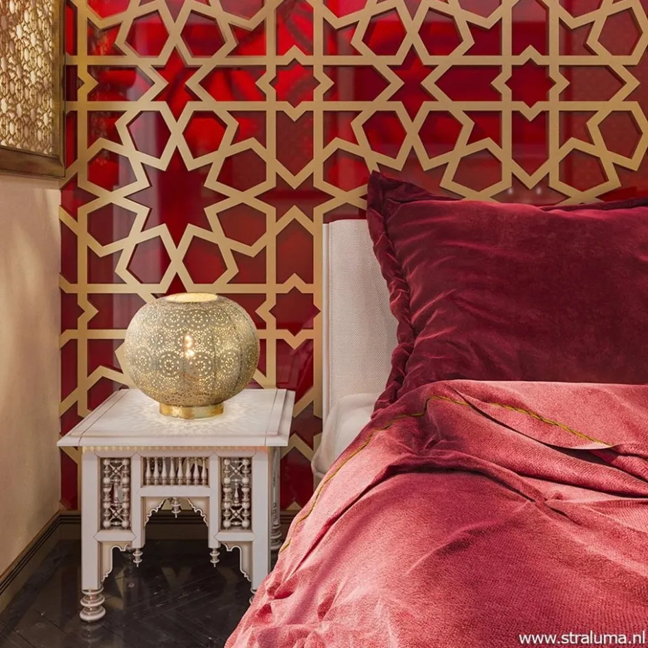 Oosterse tafellamp rond antiek messing>Straluma New