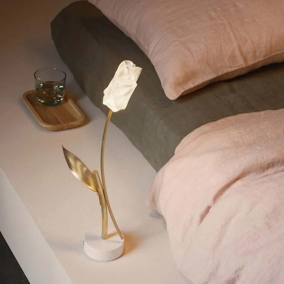 Oplaadbare LED tafellamp Tullip wit/goud>Straluma Discount