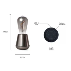 Oplaadbare tafellamp titanium met smoke lichtbron>Straluma Clearance